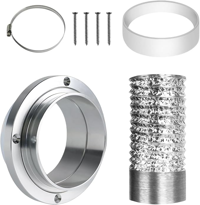 Aluminum Alloy 4 Inch Dryer Vent Hose Connector Kit, Quick Setup Design With Extra Thick(6-Ply) Aluminum Foil 5 Ft Duct And 2 Clamps, Antioxidant And Durable For Dryer Washer Bathroom
