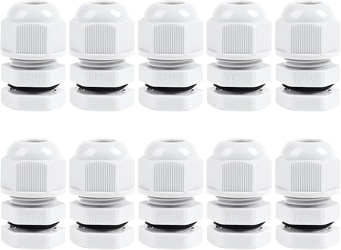 XHF 10 Pcs 1/4" IP68 Strain Relief Nylon Cord Grip NPT Cable Glands Adjustable UL Listed and RoHS Compliant (Grey)
