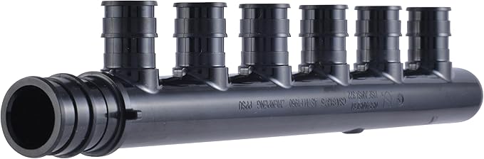 SharkBite 6 Port PEX Expansion Poly Tee, 3/4 Inch Closed Trunk with 1/2 Inch Outlet, Multi Line Water Manifold Plumbing Fittings for PEX-A Tubing, UAMPT6CZ