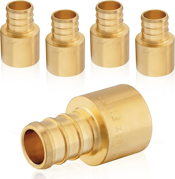 5-Pack HeSun PEX Fittings, 1" PEX x 1" Female Sweat Adapter (Over Copper Tube), Brass Crimp Fitting for ASTM F1807(PEX1807137)