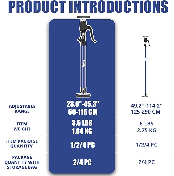 XINQIAO Cabinet Jacks for Installing Cabinets, Heavy Duty Third Hand Tools Adjustable Support Pole from 23.6 in to 45.3 in, 1 PC