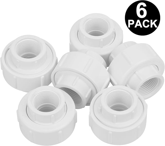 6Pcs 3/4Inch Female Threaded PVC Union Coupling Pipe Fitting (F x F) 3/4'' PVC FNPT Female Union Coupling Adapter for Sprinkler Pipe, Irrigation, Plumbing, Schedule 40, EPDM O-Ring
