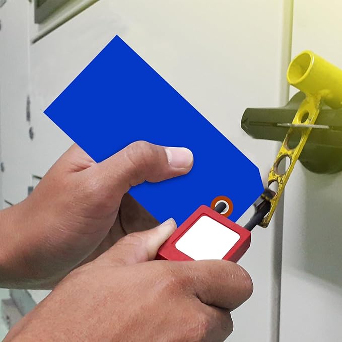 SmartSign 100-Pack Blue Plastic Tags with Pre-Punched Hole, 4.75" x 2.375", Size#5, 10 mil Tearproof Plastic Tags with Metal Eyelet, Writable Blank Tags for Shipping/Labeling, USA-Made