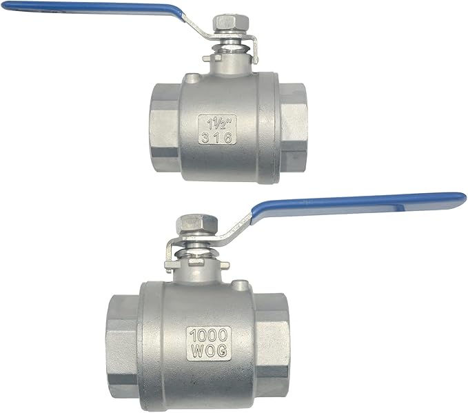 VARMHUS NPT Female 316 Stainless Steel Full Port Ball Valve Vinyl Handle WOG1000 (1-1/2")