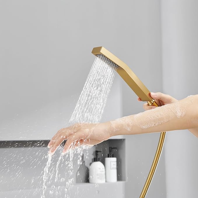 Shower System 12 Inches Rain Shower Combo Set Brushed Gold Ceiling Mount Shower Faucet Bathroom Faucets with Rainfall Shower Head and Hand Shower