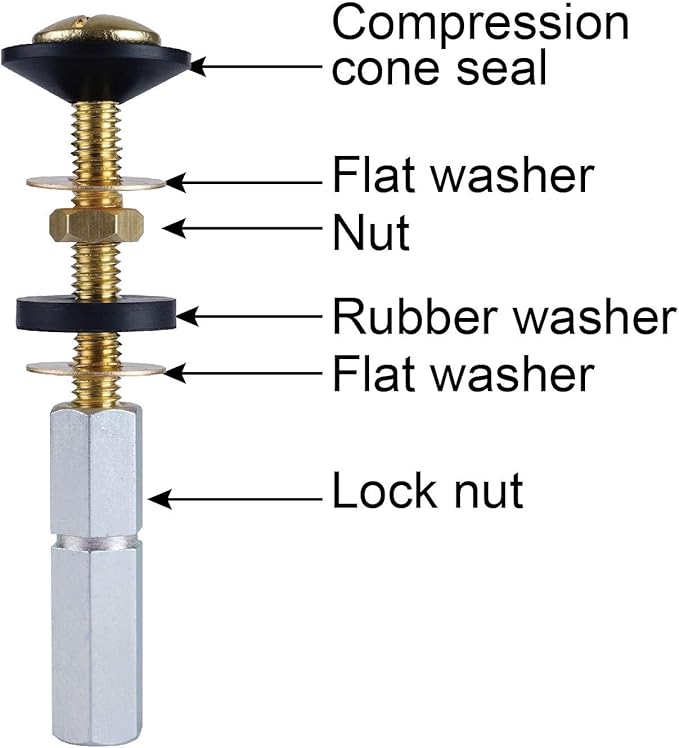 Hibbent 2 Pack Toilet Tank to Bowl Bolt Kits, Heavy Duty Bolts Toilet Bolts for Tank Solid Brass with Extra Long Nuts Easy to Install and Double Gaskets for Fastening