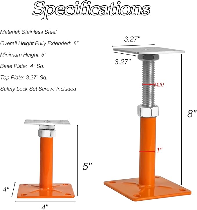House Jacks for Leveling, 5-8" Mini Screw Jack Adjustable Deck Supports, Floor Joist Support Jack Stands, House Leveling Jacks for Floor, Post, Deck Foundation, Porch, Roof, Staircase