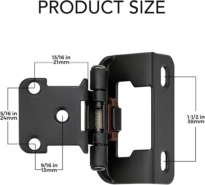 Ravinte 50 Pack 25 Pairs Semi-Overlay 1/2 inch Self-Closing Face Frame Cabinet Hinges Matte Black Half Wrap-Around Kitchen Cabinet Door Hinges Face Mount Cabinet Hardware