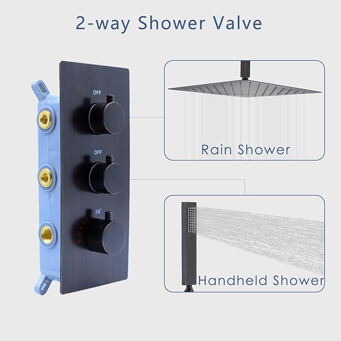 2 Function Shower Thermostatic Valve 3 Round Knob Valve Body Can Control Water Volume and Work at the Same Time Concealed Brass Bathroom Replacement Valve(Oil-Rubbed Bronze, 2-Way)