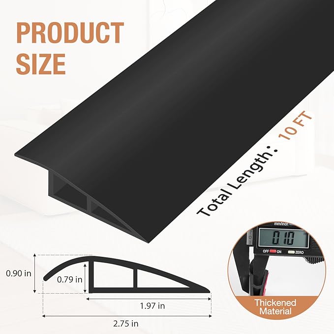 Floor Transition Strip Self Adhesive Vinyl Door Threshold for Doorways Carpet Edging Trim Overlap Edge Reducer for Laminate Floor, Carpet, Tile (Black, 3/5" to 4/5", 10Ft)
