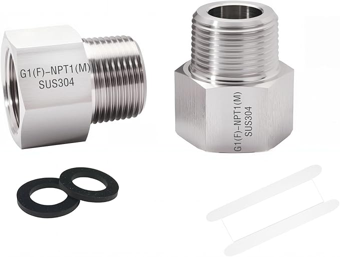 1 Piece G1 Female-NPT1 Male Threaded Fitting,Reducer Adapter, 304 Stainless Steel Sensor Gasket Adapter Extender.