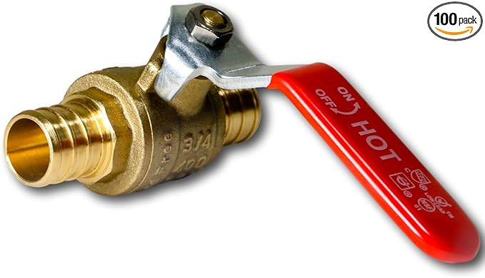 XFITTING 100 Pieces 3/4" Pex Ball Valve Hot/Red, 24-2-3=100X