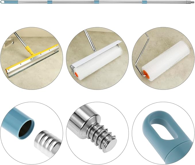 Self Leveling Tools Kit, Includes Spiked Roller, Rake Scraper, Spike Shoes, and Extension Pole for Concrete Floor and Epoxy Applications, Spiked Roller 20 inch 9 inch