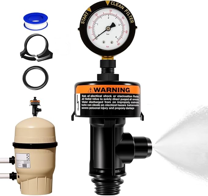 Manual Air Relief Valve for Pool and Spa Filters, Pool Filter Air Relief Valve with Pressure Gauge Replacement, Compatible with Hayward, Pentair and More (ARF-2)