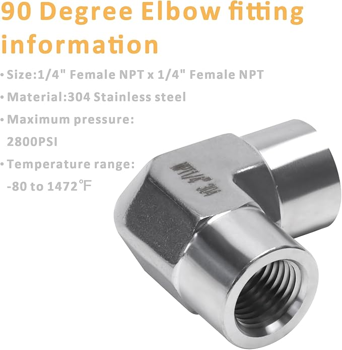 90 Degree Street Elbow - 1/4" NPT Female to 1/4" NPT Female Stainless Steel 304 Heavy Duty Forged Barstock Street Elbow Adapter Pipe Fitting (pack of 2)