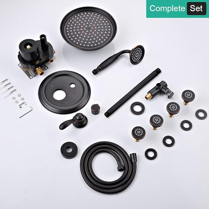 Antique Shower Faucet-Sets Fixtures: 9 inch Ceiling Rain Head with Handheld Spray and Body Jets, 3 Way Diverter Rough in Valve System included Trim Kit, Oil Rubbed Bronze