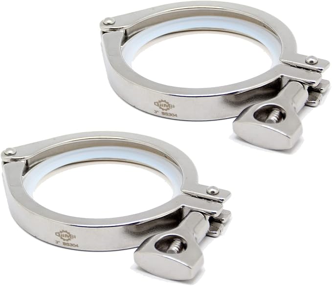 QiiMii 2 Pcs Heavy Duty Single Pin Tri Clamps Ferrule TC 3 Inch Stainless Steel 304 with Silicone Gasket
