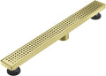 Linear Shower Floor Drain, Brushed Gold 30 Inch 304 Stainless Steel Bathroom Drains Kit, Long Rectangular Shower Trench Drain with Square Pattern Drain Cover & Hair Catcher