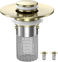 Sink Stopper Hair Catcher, Pop-up Sink Drain Strainer with Removable Stainless Steel Strainer Basket Hair Catcher, Bathroom Sink Strainer for Bathroom Sink Stopper Replacement(Brushed Gold-2PCS)