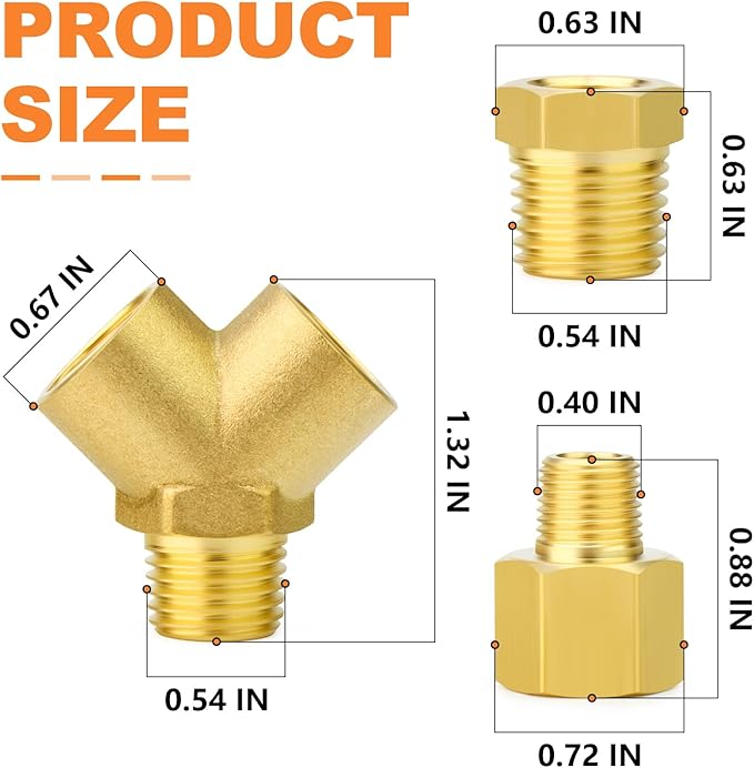 GASHER 5PCS Brass Pipe Fitting Male Branch Tee Y Adapter 1/8" NPT Female x 1/8" NPT Female x 1/8" NPT Male
