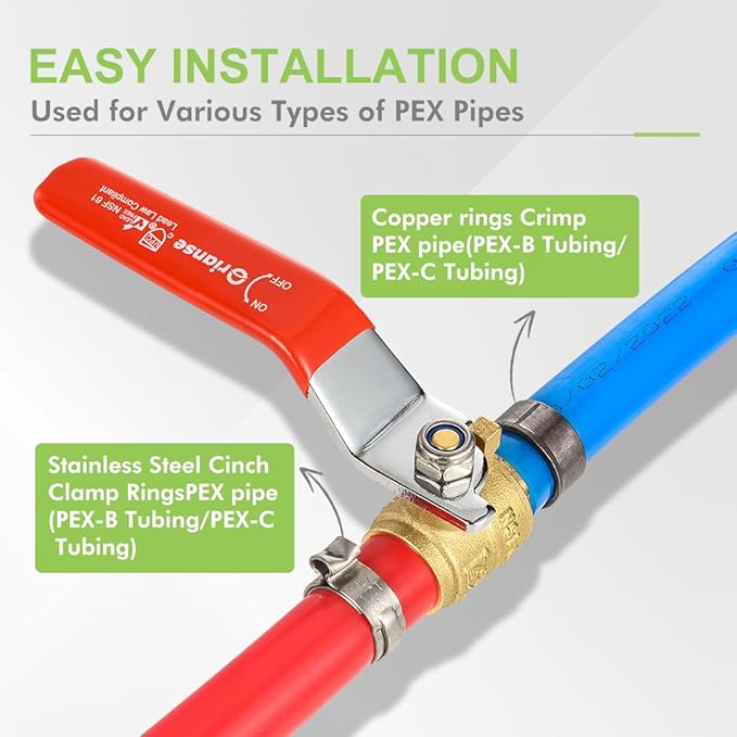 10 Pack 3/4 Inch Heavy Duty Pex Ball Valve Brass Barb Crimp PEX 1/4- Turn Full Port Shut Off Ball Valve For PEX-b Connection Hot and Cold Water,Cetified by NSF/ANSI 61, ASTM F1807