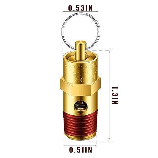 Bonuci 8 Pcs 1/4" Male NPT Safety Valve Air Compressor Pressure Relief Brass Safety Check Valve (200 psi Set Pressure)