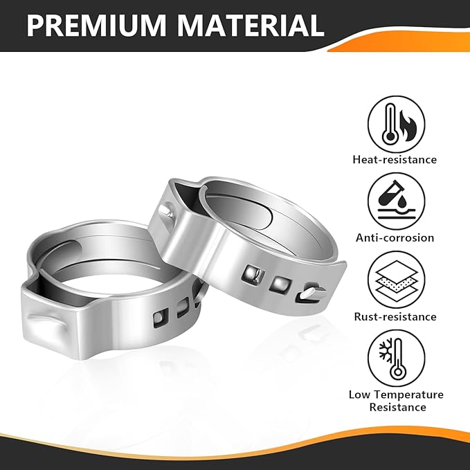 500-PCs HeSun 3/4 Inch PEX Crimp Ring, Premium 304 Stainless Steel Pex Cinch Clamp Ring, CLAMP010-500