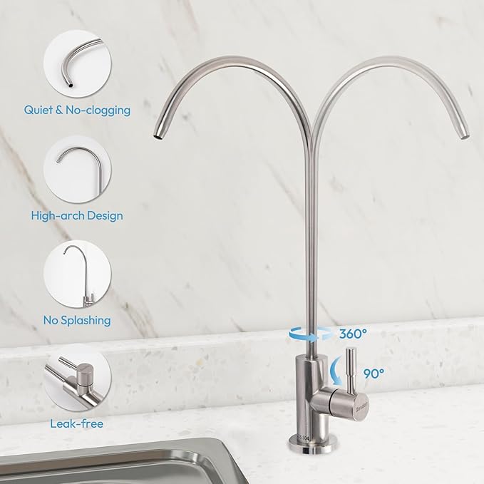 Besdor Drinking Water Faucet, Filtered Water RO Reverse Osmosis Faucet for Kitchen Sink, Non-Air Gap Lead-Free, 304 Stainless Steel, Brushed Nickel, WF2