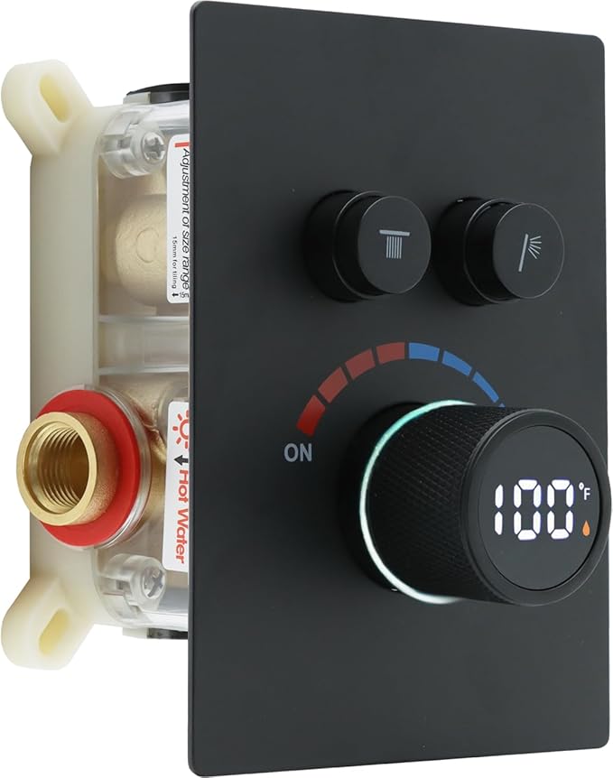 Digital Display Shower Valve Shower Valve 2 Way Shower Diverter Valve Shower Mixing Valve Can Use All the Time Matte Black