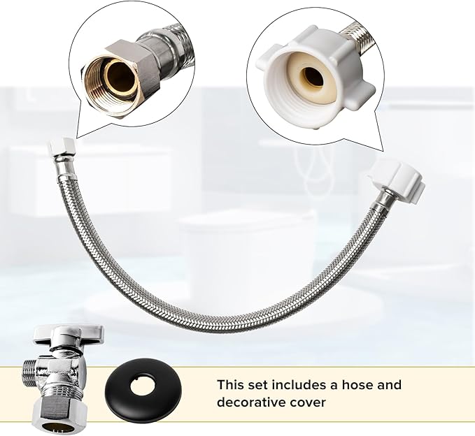 Toilet Connector Plumbing kit，Complete Toilet Set Valve, 1/2 inch NOM Inlet x 3/8 inch OD Compression Outlet Angle Shut Off