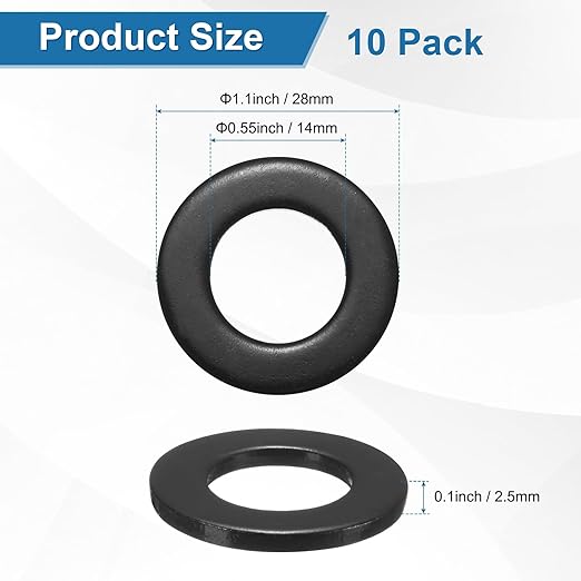 10-Pack M14 Flat Washers, Metric 28mm OD 2.5mm Thick 304 Stainless Steel Washers for Bolts Screws Nuts for Automotive/Machinery/Furniture, Flat Metal Washers [Black Galvanized]
