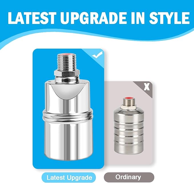 Float Ball Valve with Support, 1/2" 3/4'' 1''Auto Shut Off Ball Mini Float Valve, 304 Stainless Steel Fully Automatic Water Level Control Float Valve for Water Trough, Tank and Livestock(2 Pack)