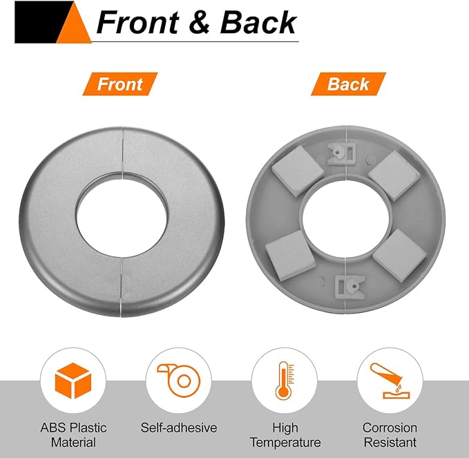HARFINGTON 4pcs Wall Split Flange 26.5mm/1" Self-Adhesive Plumbing Cover Plates ABS Plastic Round Escutcheon Plate Buckle Design for Water Pipe Bathroom Kitchen Decoration, Gray