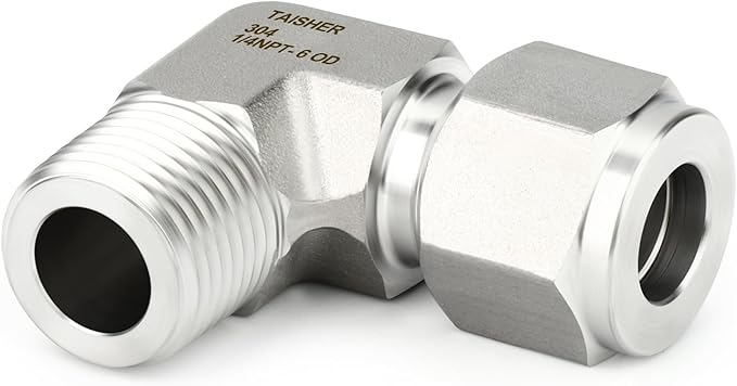 TAISHER 1PCS 304 Stainless Steel 90 Degree Compression Tube Pipe Fitting Connector, 6MM Tube OD x 1/4" NPT Male Adapter
