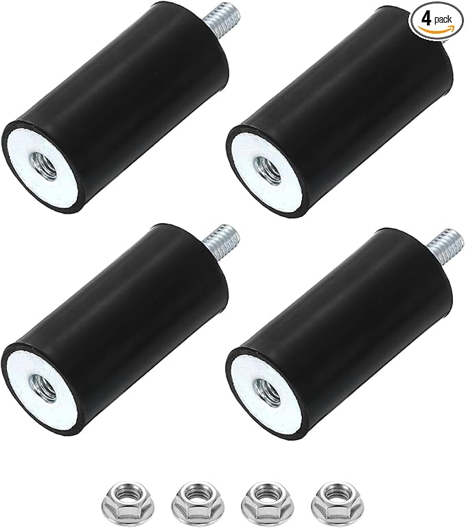 uxcell M4 Rubber Mounts, 4Pcs 15x30mm(DxH) Rubber Cylindrical Anti Vibration Isolator Shock Absorber with Lock Nut for Car Bobbin Generator Air Compressors