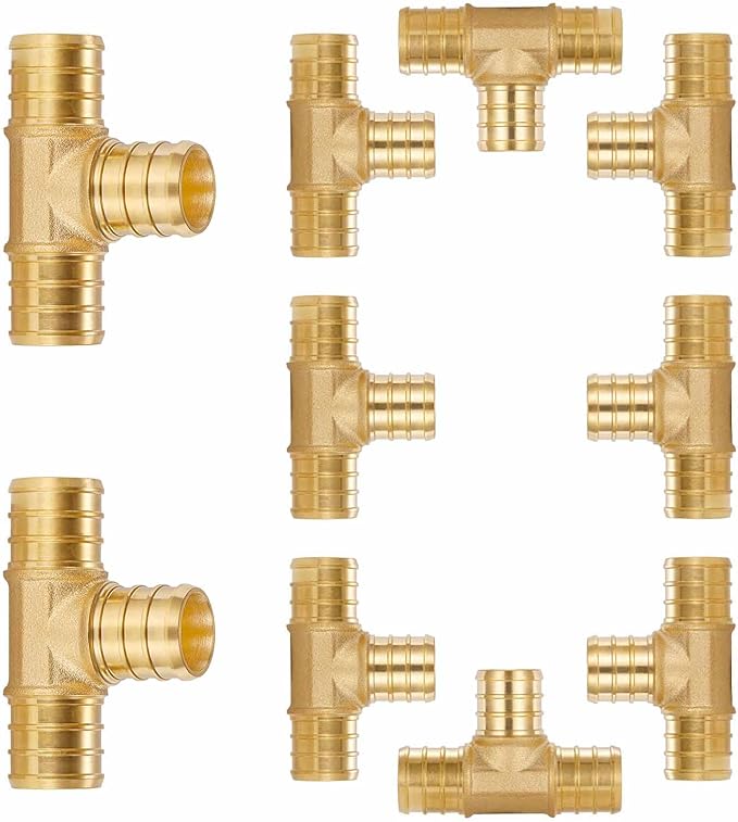 (10 Pack) Lidertik 3/4 Pex Tee Brass Tubing T Crimp Pipe Pex Fittings 3/4 Inch