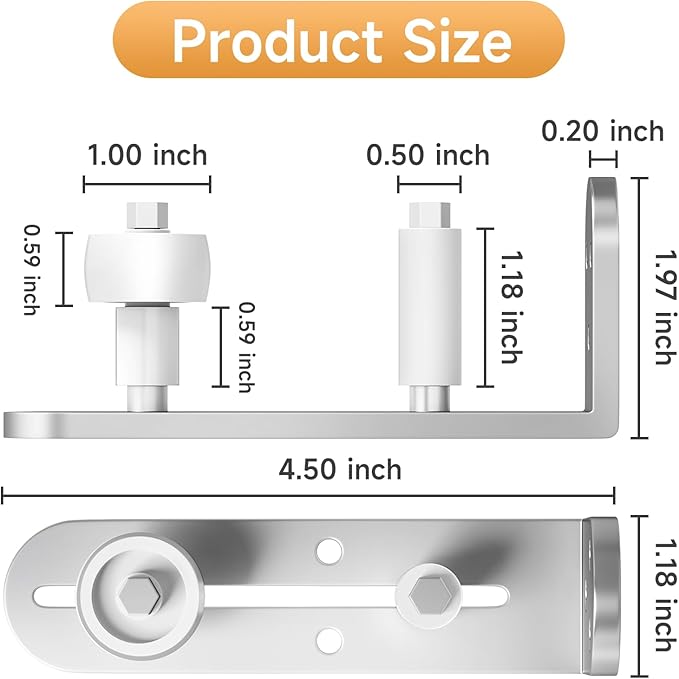 Sliding Barn Door Floor Guide, Adjustable Rollers Barn Door Hardware, Barn Door Rollers, Flush Flat Bottom Design, Rounded Edge Design (White Silver)