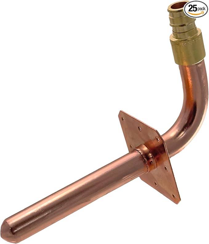 XFITTING 1/2 inch Pex A Expansion Stub Out Elbow with Flange 3.5 inch x 6 inch, F1960, Copper, 30-3-8=25X, 25 Pieces