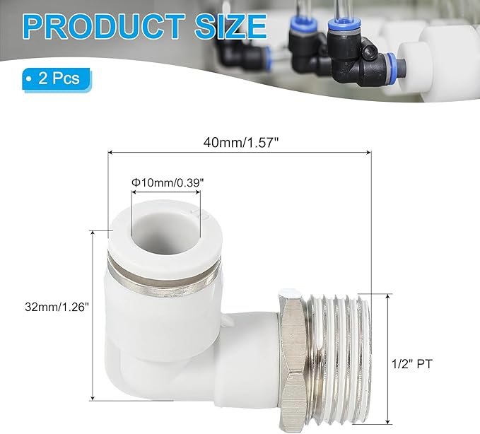 PATIKIL Push to Connect Fitting, 5 Pack Pneumatic Air Elbow Quick Connector 1/2"PT Male Thread x 10mm Tube 90 Degree Connect Tubing Elbow Air Tube Fitting Pneumatic Quick Adapter, White