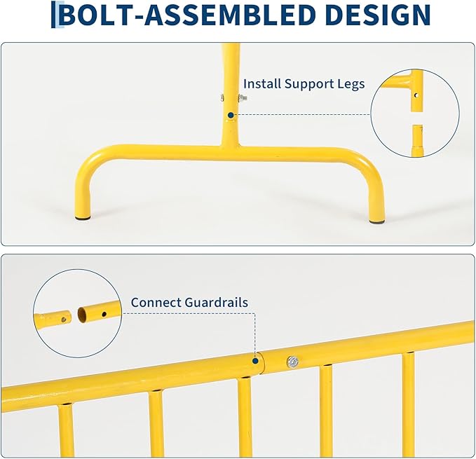 Interlocking Steel Barricade, 5.5 Ft. Heavy Duty Galvanized Metal Barricade, Interlocking Steel Road Barriers with with Bridge Feet Base, for Crowd Control Event Fencing Indoor/Outdoor, Yellow