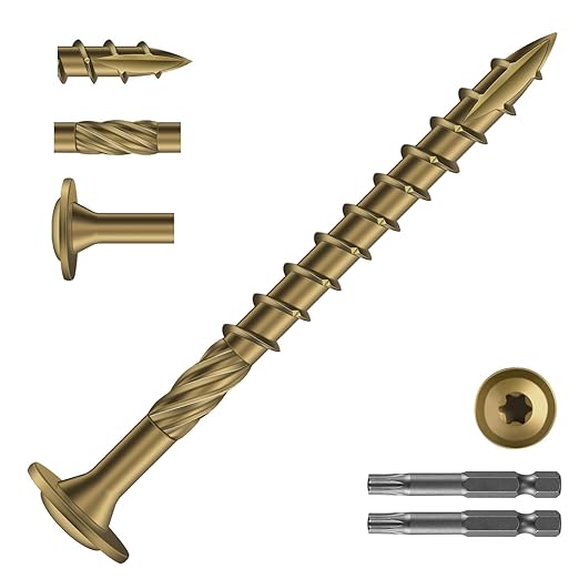 #14 x 3 Inch Lag Screws (352Pcs) 8lb. Structural Wood Screw, Bronze, Carbon Steel, Washer Head, Rust Resistant epoxy Coated, T30 Star Bit
