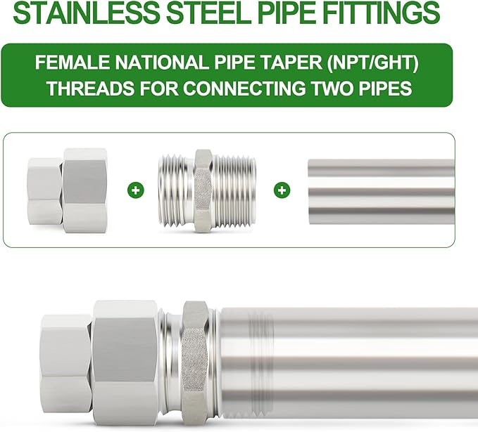 TAISHER 5PCS 304 Stainless Steel Garden Hose Adapter, 3/4" GHT Female x 3/8" NPT Female Garden Hose Connector with Washers