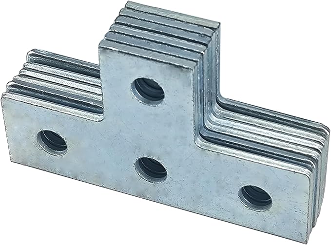 4 Hole T Shaped Connector Flat Plate Fitting Bracket Brace Fit for 1/2" Bolt in 1-5/8" Strut Channel, 6 Pack