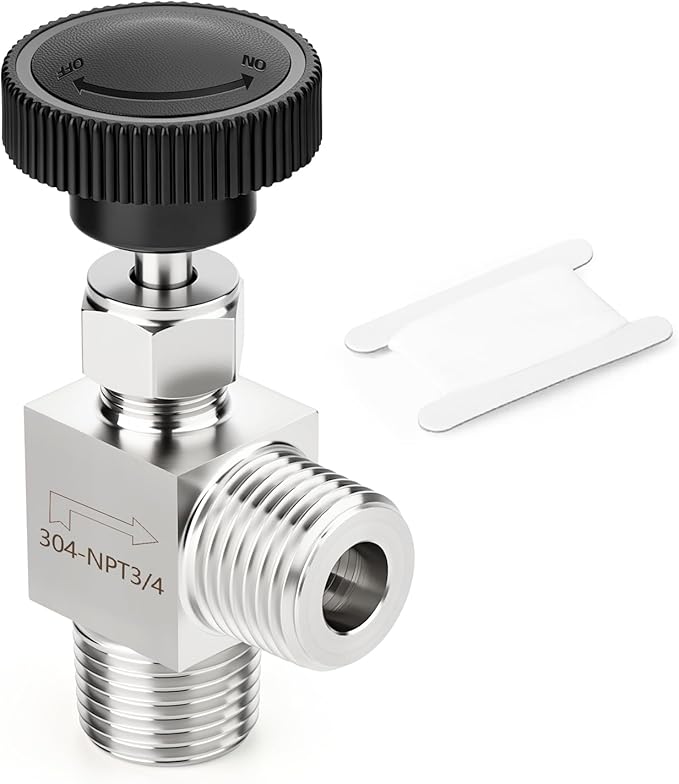 TAISHER 1PCS 304 Stainless Steel 90 Degree Needle Valve 3/4" NPT Male For Flow Control Water Gas Oil