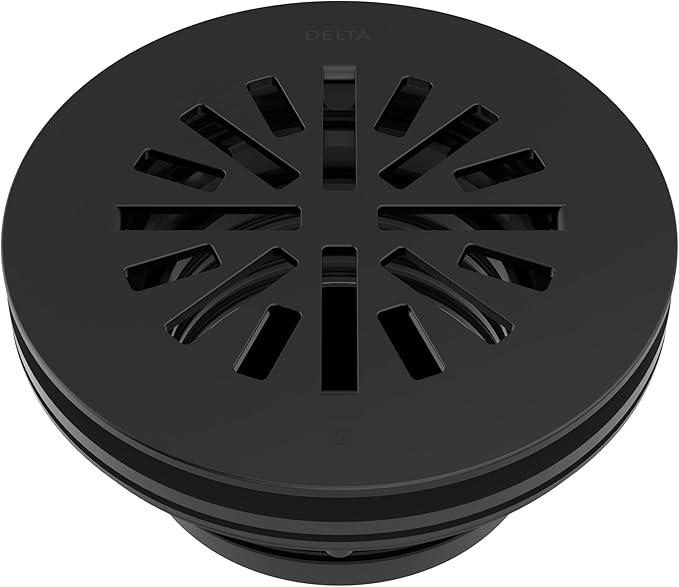 Delta 4 Inch Matte Black Round Shower Floor Drain with Gasket and Snap-In Drain Gate, Matte Black DT051411-BL