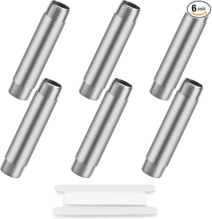 1"x6" 304 Stainless Steel Pipe, 1" NPTx 1" NPT Male Threaded Nipple, SCH40 Heavy Duty Pre-Cut Steel Pipe for Plumbing Gas, Hydraulic, and Industrial Applications(6", 6 Piece)