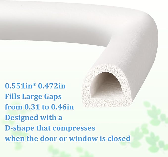 19.7Feet D-type Weather Stripping Door Seal, Self-Adhesive Seals for Door Window Gap, Soundproofing, Insulation Strip, Door Sealers for Door Frame (White), D14-12