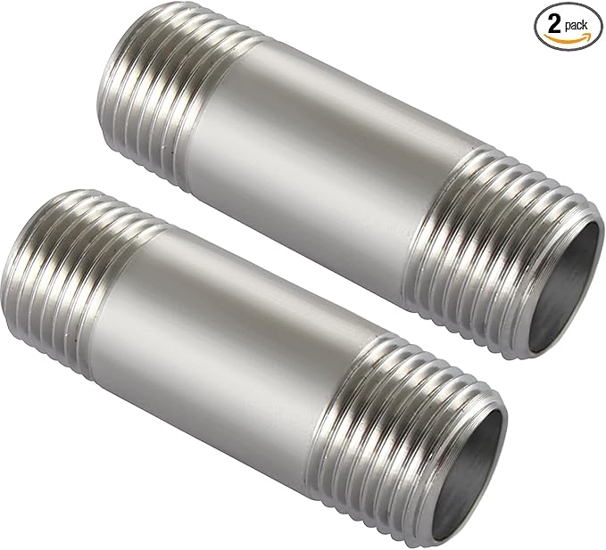 Beduan Stainless Steel Pipe Fittings, 1/2" NPT x 1/2" NPT Male Threaded, 2" Length Nipple Cast Pipe (Pack of 2)