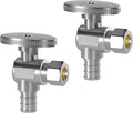 Hourleey 2 Pack Angle Stop Valve, Water Shut Off Valve 1/2" PEX x 3/8" OD Compression, Quarter Turn Chrome Plated Brass Valve