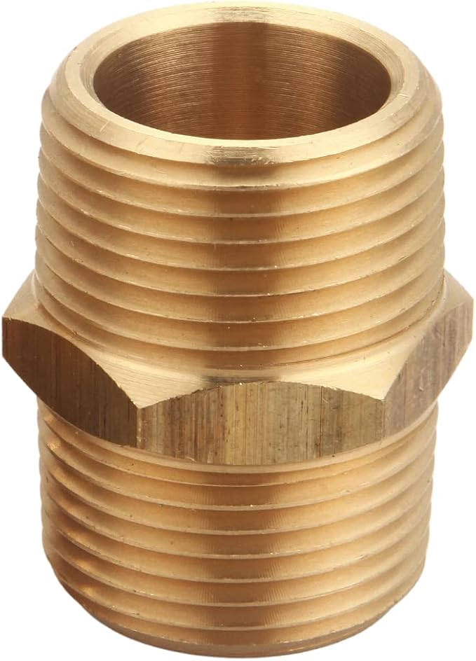 3/4 inch x 3/4 inch NPT Brass Hex Nipple Male Pipe Adapter, Thread 1" OD to 1" OD, (1 Piece)